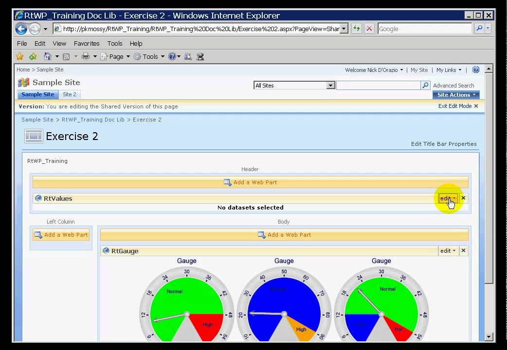 OSIsoft: Describe and configure the PI Values WebPart. v2.2