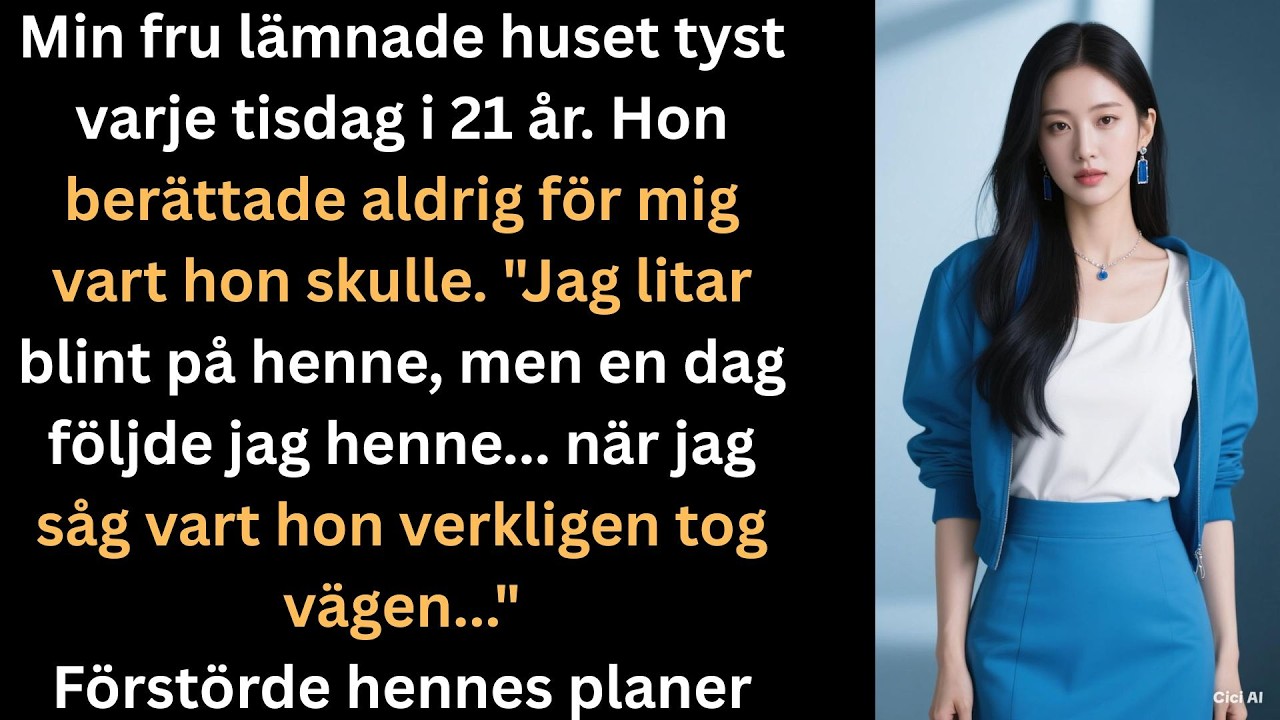 Jag var säker på att min fru var otrogen. Varje tisdag, klockan 18.00, tog hon väskan och sa: ”Jag är tillbaka om några timmar.” I 21 år gav hon mig aldrig en förklaring. Så den tisdagen ljög jag...