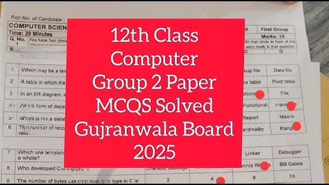 12th class Computer group 2 mcqs solved paper gujranwala board 2025 2nd year Computer paper group 2