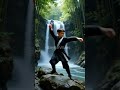 Bé trai múa võ trên thác nước huyền ảo giữa rừng trúc 🌿💧