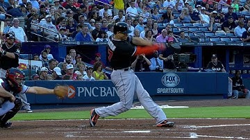 MIA@ATL: Stanton smokes double to left, plates Yelich