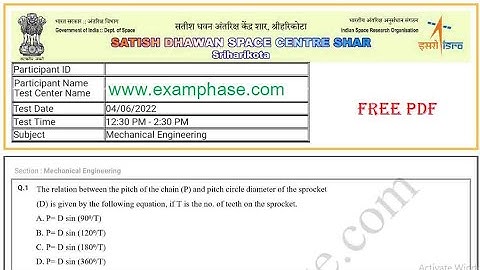 ISRO SDSC SHAR Mechanical Engineering Question Paper 2022 PDF ISRO Answer Key 2022 PDF Download Free