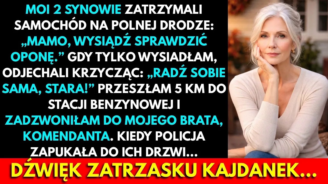 Usłyszałam ryk silnika i zanim zdążyłam się odwrócić, samochód moich synów zniknął w chmurze pyłu. Zostałam sama na środku polnej drogi, bez telefonu, bez wody, z jedną myślą: „Radź sobie sama,...