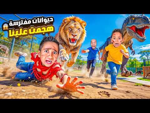 ادم واياد قضوا ٢٤ ساعه في اخطر حديقة حيوانات ف العالم 😱 اسد مفترس هجم علينا 💔 انهيــار وبكاء 😭