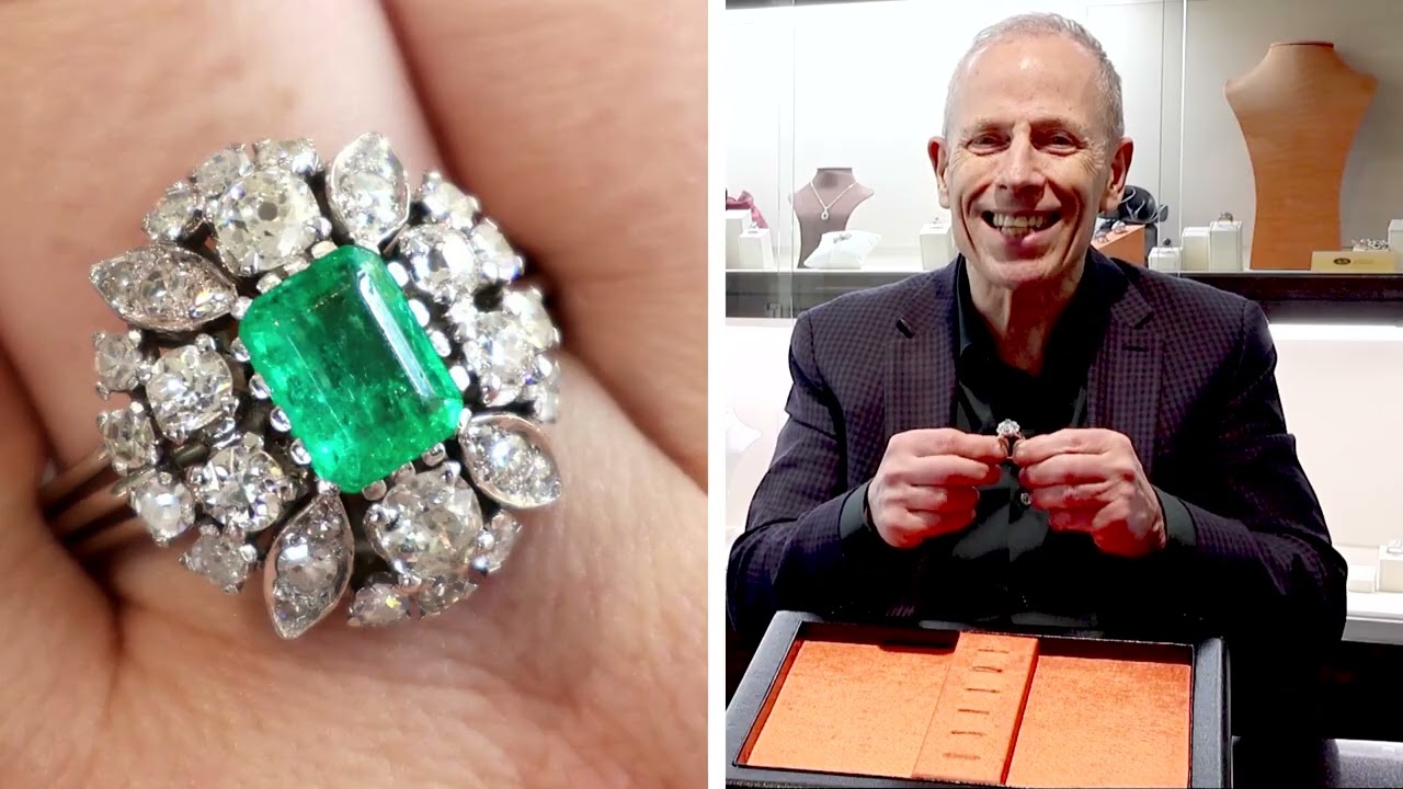 2.05ct Emerald and 1.99ct Diamond, Platinum Dress Ring - Antique Circa 1935 - C6903