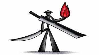 'How To Draw Stickman Warrior With Sword And Fire 🔥/ Easy Stickman Drawing Tutorial '
