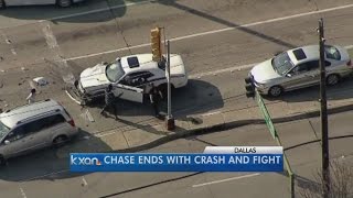 Woman attacks chase suspect who crashed into her van