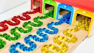 Marble Run Race ASMR HABA Slope, Wooden Track , Colorful Balls, Dump Truck, Garbage Truck 01 #003