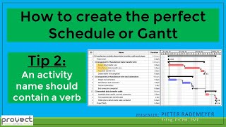 Tip 2: A project schedule activity name should contain a Verb