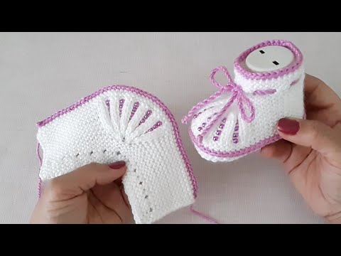 İki Şişle Boncuklu Bebek Patiği Yapılışı /Knitting Baby Socks Booties DIY Pattern Design
