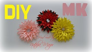 МК КАНЗАШИ Простой способ пышного цветка из ленты 6 ММ DIY Kanzashi flower tutorual/ Flores de fitas