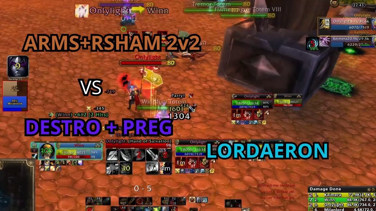 Arms + Rsham vs Destro Lock + Preg Pala 2v2 | WotLK Warmane Lordaeron