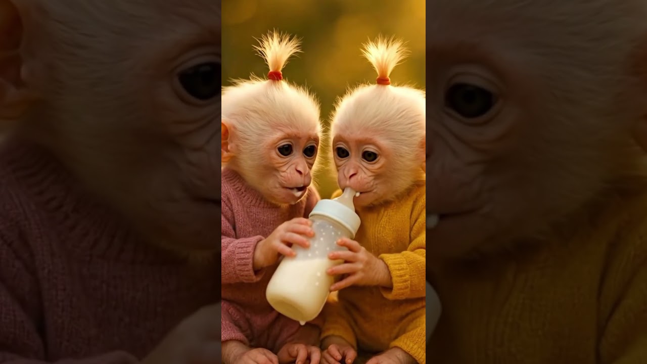 Adorable Baby Monkey 🍼 Drinking Milk with Feeder 🐒 | Cute & Funny Monkey Shorts | Viral Video