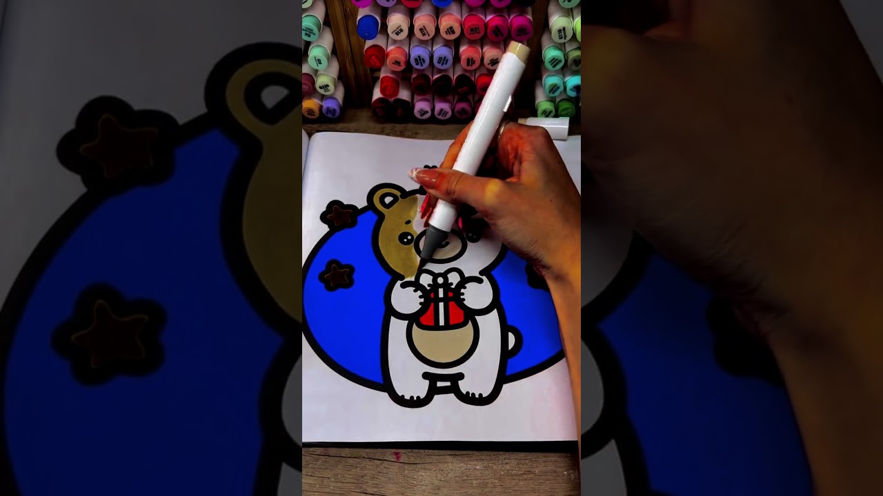 Coloring the Birthday Bear 🐻🎉Can You Guess the Color?#coloring #guessthecolor #birthdaybear #asmr