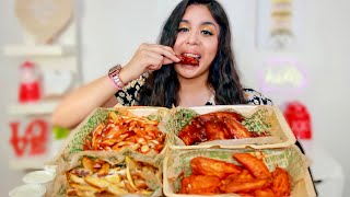 WINGSTOP MUKBANG!!! (hot and bbq wings all flats, buffalo ranch fries, parmesan fries, large ranch)