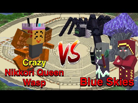 Minecraft Mobs Battle Crazy Nikkori Queen Wasp NikkoriHazard VS Blue Skies
