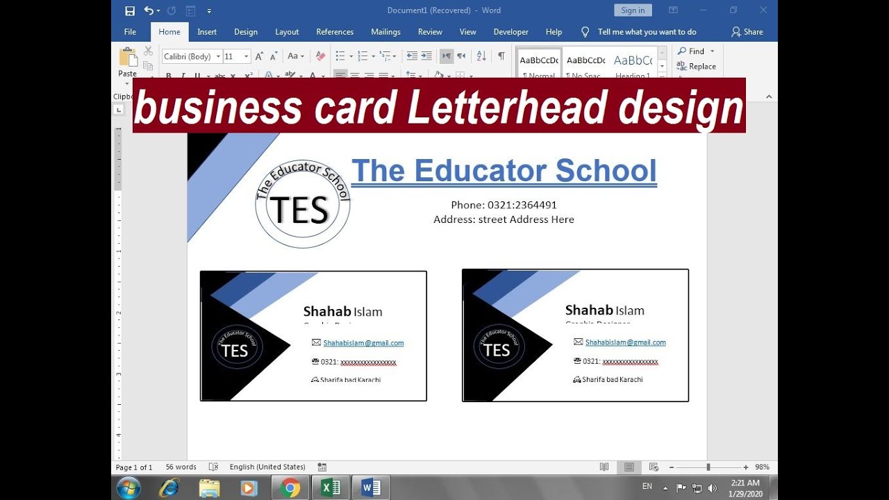 Company business card letterhead Design MS WORD Hindi YouTube