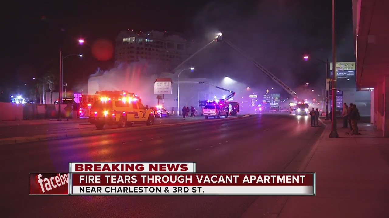Vacant apartment building catches fire near downtown Las Vegas - YouTube