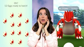 ANOTHER Hundo! Hatching 12 of the RAREST Eggs in the game | Groudon Raid Day VLOG
