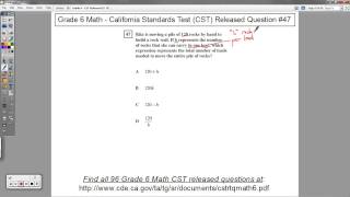 Famous Grade 6 Math - CST Released Question #47 (Writing Expressions from Word Problems) Profile