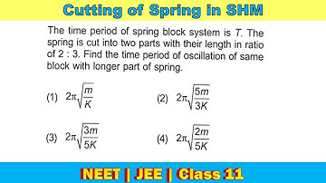 The time period of spring block system is T. The spring is cut into two parts with their length in r