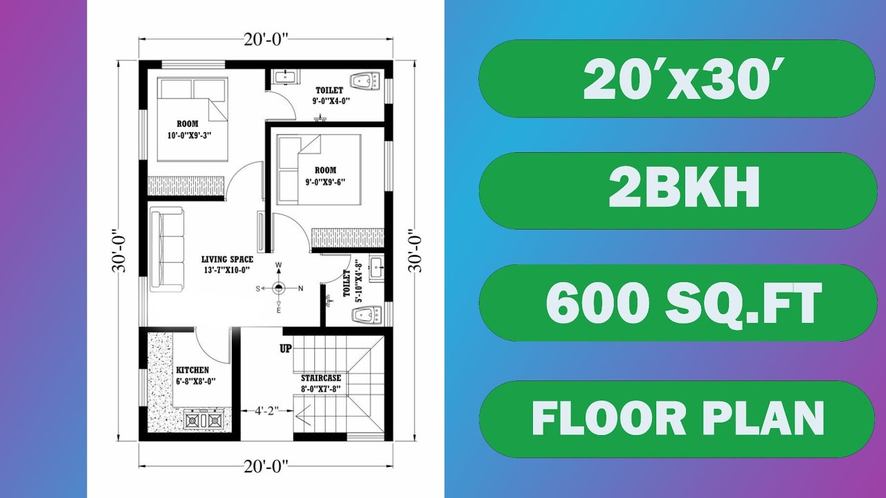 Title:20x30 House Plan | 2BHK Small House Design with Staircase | 600 Sq.ft Ground Floor Layout