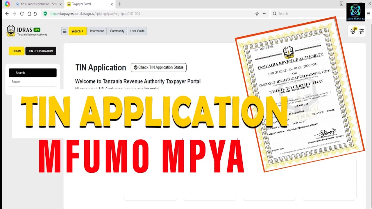 Jinsi ya Ku apply TIN, Mfumo Mpya wa TRA IDRAS Maombi ya TIN 