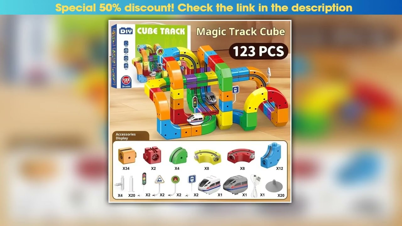 Electric Magnetic Track Set with AntiGravity Vehicles 100 Piece STEM Building Toy Creative DIY