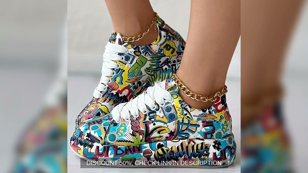 Women's Graffiti Print Sneakers Fashion Lace-up Low-top Platform Sneakers Casual Skateboard Shoes Sn