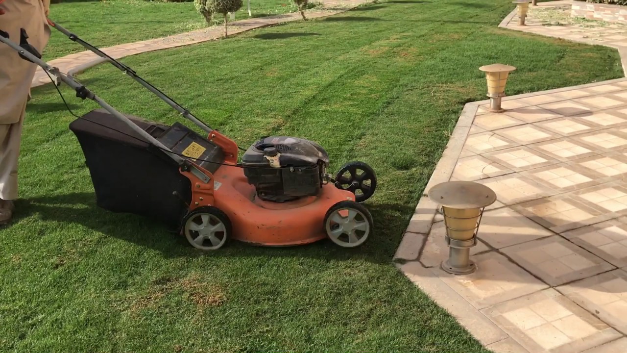 آلة قطع العشب, الة قطع الحشيش, طريقة قص عشب الملعب - YouTube