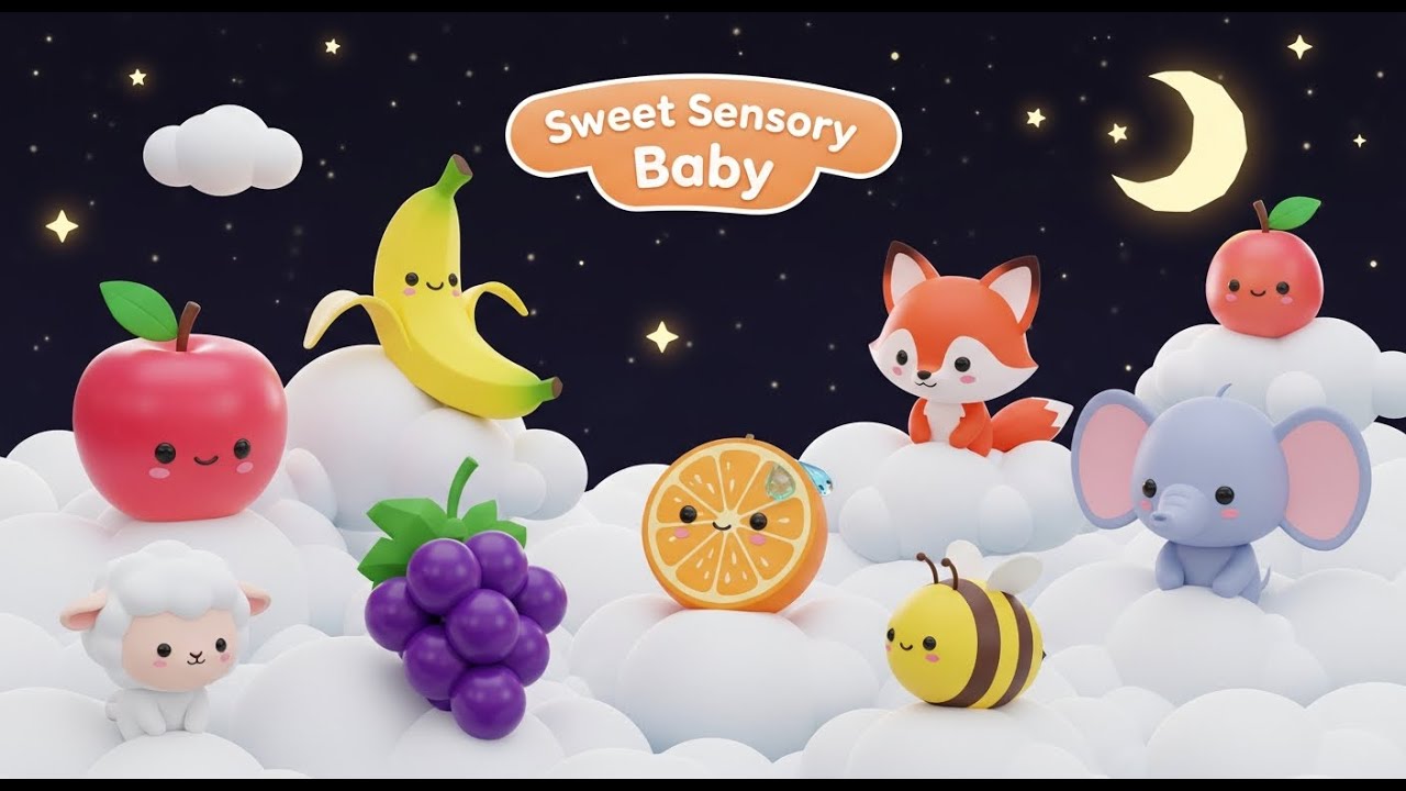 Calming Kids Animation 🍎🐻 | Fruits and Animals Super Slow Dance
