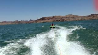 Tubing Behind our Pontoon: Fun Tube Ride