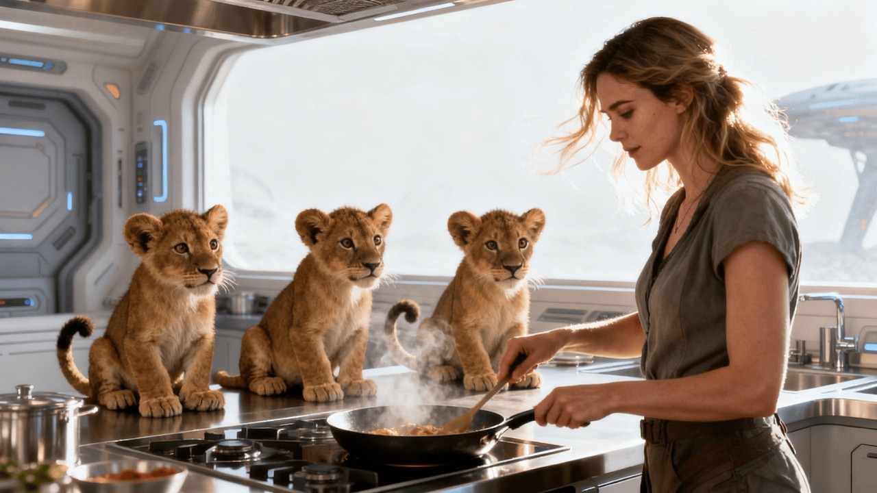 Детёныши хищника увидели, как она готовит, и терпеливо сидели, надеясь, что она даст им попробова...