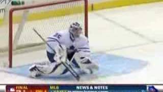 Vesa Toskala lets in the WORST GOAL IN NHL HISTORY, 03/18/08