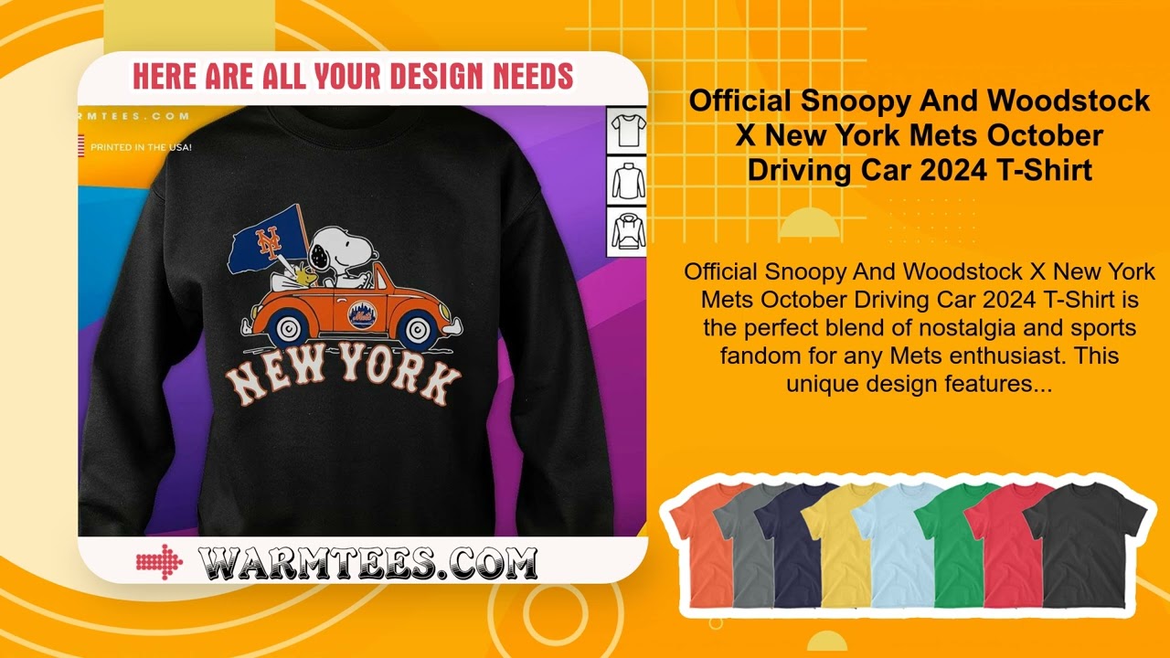 Official Snoopy And Woodstock X New York Mets October Driving Car 2024 T-Shirt