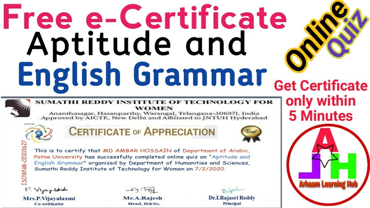 Aptitude English Grammar Online Quiz OnlineQuizCertificate Science Quiz English Quiz