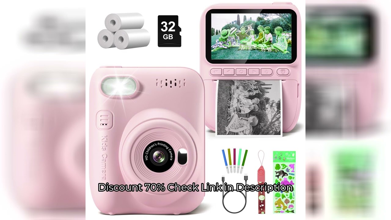 Kids Digital Camera 3.0" Portable Instant Print Camera 32MP HD 1080P Camera Toy Gift For 6-12 Year W
