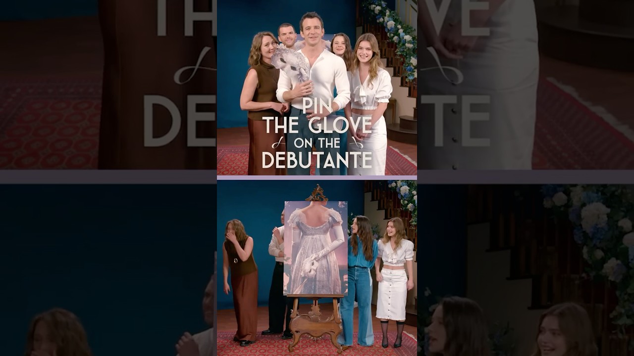 The cast of Bridgerton plays pin the glove on the debutante 🤭