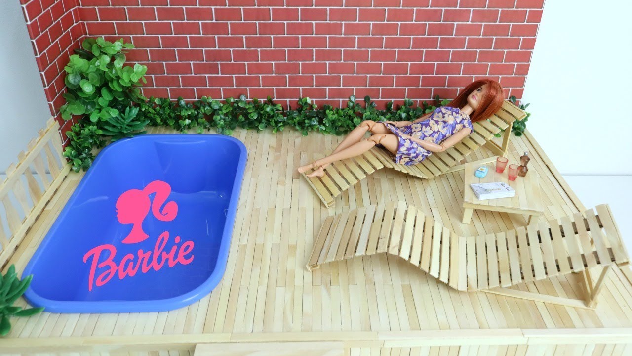 COMO FAZER ESPREGUIÇADEIRA E MESA PARA A PISCINA DA BARBIE