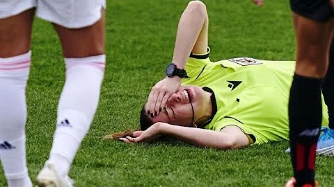 Referee- girl Sarah Fernandez is hit by a ball dur...