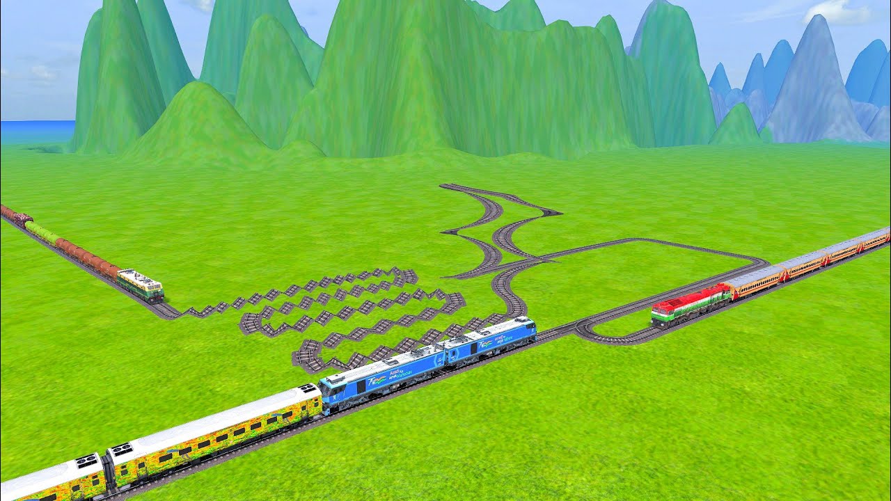 BUMPY CROSSING WITH CRAZY CROSSING OF THREE TRAINS on VERY BAD TRACK RAILROADCROSSING |Train Sim |