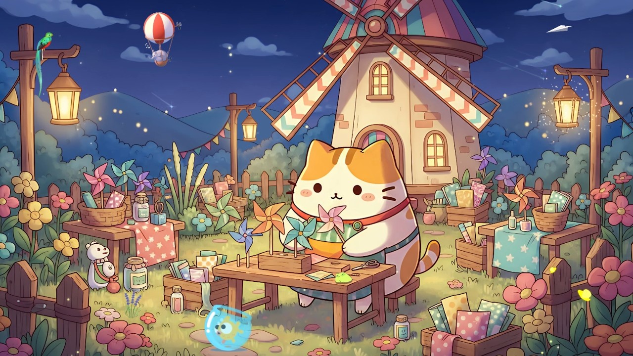 Midnight in the Flower Garden with Milky's Cat 🌷 Cozy Night Ambience 🌌 Chillhop for Sleep
