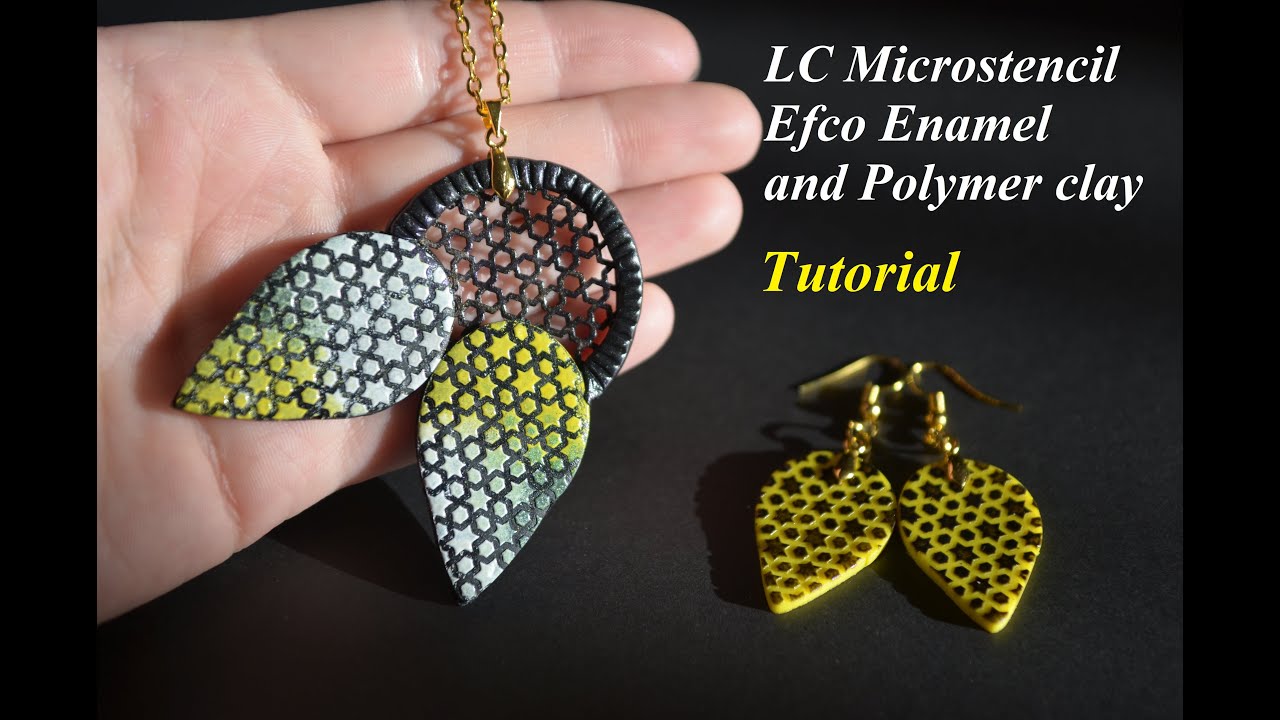 DIY Tutorial efco enamel & polymer clay jewelry with using LC Microstencils эмаль и полимерная глина