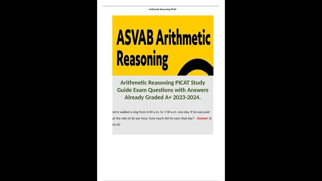 Arithmetic reasoning picat study guide exam questions with answers