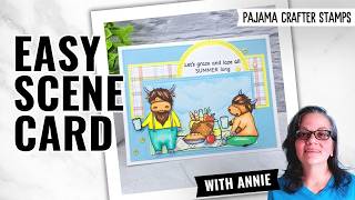 DIY Picnic Scene Card Featuring Cute Highland Cow Stamps