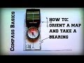 How to orient a map and take a bearing with a compass.  The basics of how to use a compass and map.