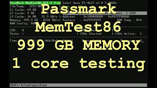 Memory Benchmark - 4 * PassMark MemTest86 V11.4 Proxmox 9.0 virtualization / 1  CPU * 999 GB used