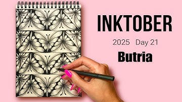 Inktober Tangles 2025 🌸 Day 21 - Butria | Zentangle Doodle Tutorial for Beginners