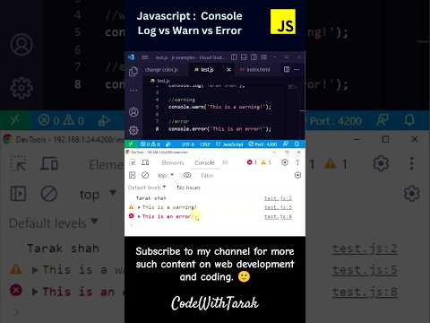 Javascript console log vs warn vs error 🎯 #javascript #javascripttutorials #js #webdevelopment