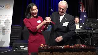 Remembering the late David Jones MBE, AO, OBE KSJ cutting the Club's Centenary cake.